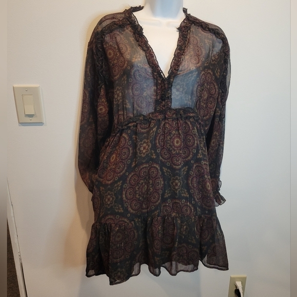 Zara size M boho sheer long sleeves dress with ruffle details - Picture 1 of 6